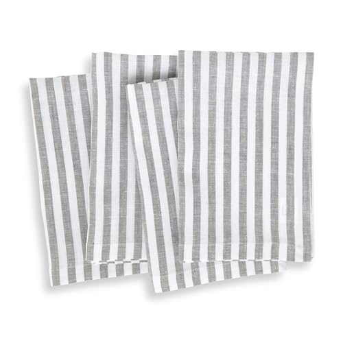 Image of Solino Home 100% Linen Napkins, 20 x 20 in, Grey and White Stripe, Set of 4 | Amalfi Stripe, a finishing touch for meals, weddings and holidays, European flax fibres, machine washable, OEKO-TEX Certified