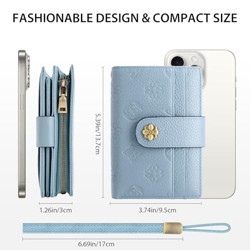 Image of XINNSTAR Small Wallet for Women RFID Blocking Leather Trifold Compact Card Wallets Ladies Wristlet Purse with Zipper Coin Pocket ID Window
