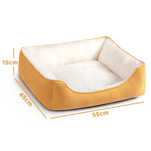 Hollypet Katzenbett Kleines Hundebett Haustierbett für Katzen und Welpen, Weiches Haustierschlafbett Atmungsaktives Haustierkissen, Gelb (55 * 45 * 15cm)