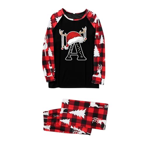 Generisch Vestidos navideños de aspecto familiar, vestido de familia de Navidad, bonito gorro de Papá Noel con estampado del alfabeto, pijama, vestido de casa (mamá) (negro, S)