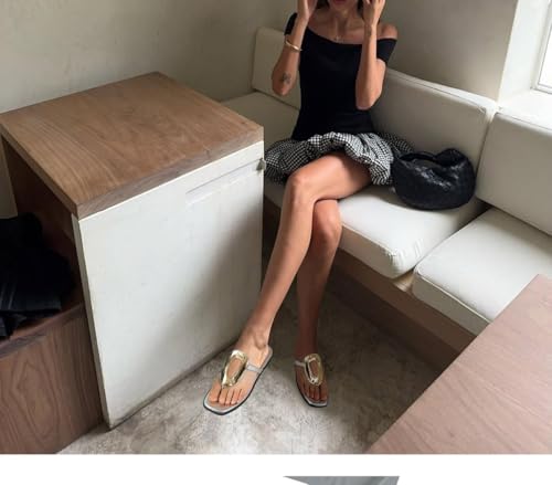 Image of Wnshonzy Flip-Flops for Women Thong Sandals Flat Slip on Slides Beach Comfort Open Square Toe Ladies Slipper Dressy Metal Hardware Decoration Summer Shoes Casual Fashion