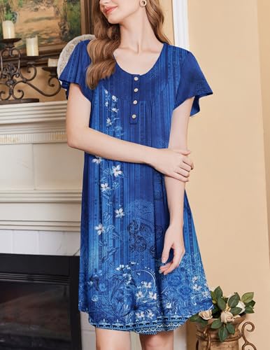 Image of Ekouaer House Dress for Women with Pockets Short Sleeve Moo Moos Plus Size Nightgowns Floral Print Mumu Dresses