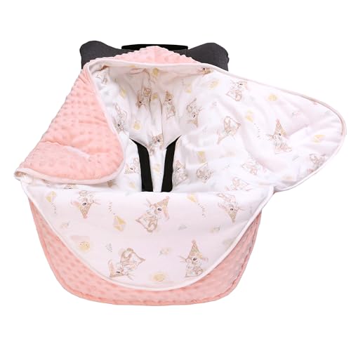 LAT LEE AND TOWN - LAT Car seat Blankets for Babies, Universa Newborn Swaddle Wrap Blanket, Double Sided Cotton/Plush Winter Cover and Stroller Bunting Bag,Baby Footmuff(Hat Bunny+Pink) - -13%