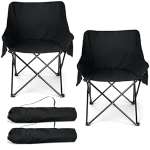 HaSteeL Camping Chair for Adults, Compact Folding Portable Chairs Set with Side Pockets for Outdoors Fishing, Hiking, Backpacking, Picnic, Beach, Travel, Supports to 250lbs, & Storage Bags (Black)