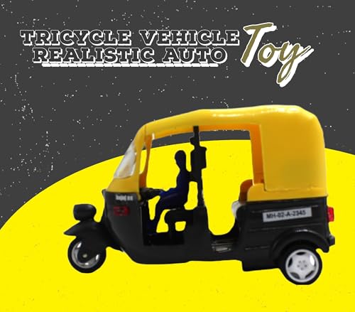 Image of NeoKiddo Pull Back CNG Auto Rickshaw Toy for Kids | 3-Wheeler Autorickshaw Vehicle Toy with Driver | Durable Mini Auto Toy for Boys & Girls (Yellow Black)