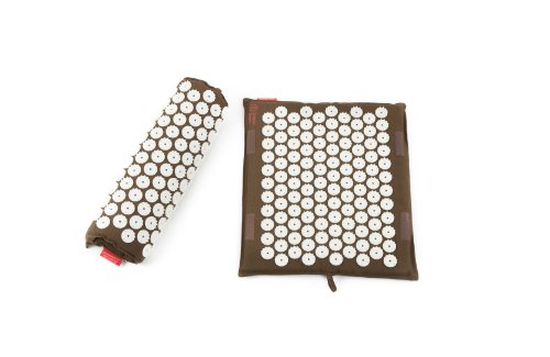 Spoonk acupressure travel size pillow - mat for back pain and neck tension in organic hemp brown colour