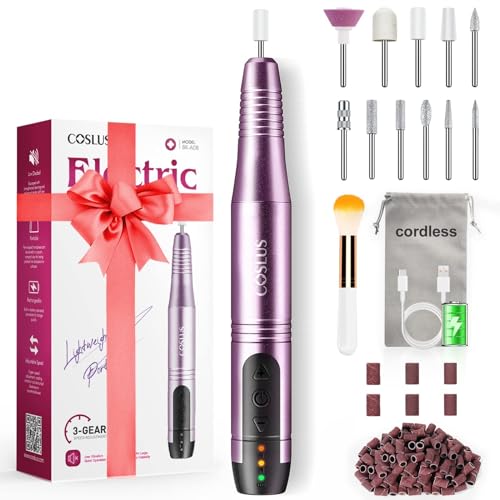 COSLUS C20 Cordless Portable Electric Nail Files: Professional Nail Drill Kit for Acrylic Gel Nails Rechargeable Manicure Pedicure Tools for Shaping Polishing