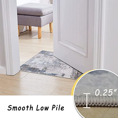 vivorug Round Rug 5ft Abstract Round Area Rug Non-Slip Indoor Carpet for Living Room Bedroom Entryway, Stain Resistant Home Decor Circle Rug, Grey/Navy