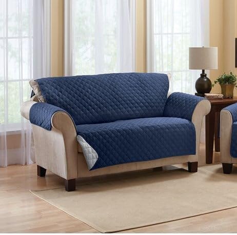 S M Ent. Reversible Furniture Cover-Loveseat-Navy/Silver-Size-46 W seat Width, 21" L arm Flap, 39" H Back Flap