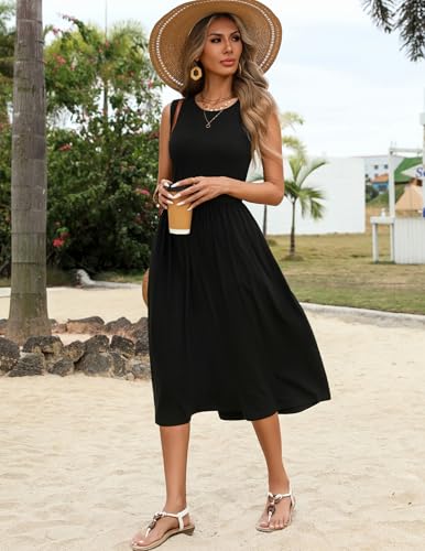 Image of Zeagoo Women's Summer Tank Midi Dress with Pockets Floral Sleeveless A-Line Casual Loose T-Shirt Dresses Beach Sundress 2026