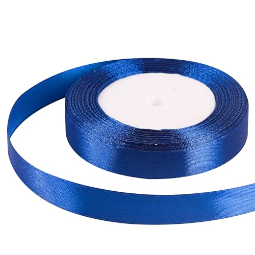 Cinta azul oscuro de 15 mm para envolver regalos, 22 m, cinta de satén azul oscuro, tela de 15 mm de grosor para manualidades, lazos para el pelo, cinta de poliéster de Navidad, decoración de pasteles