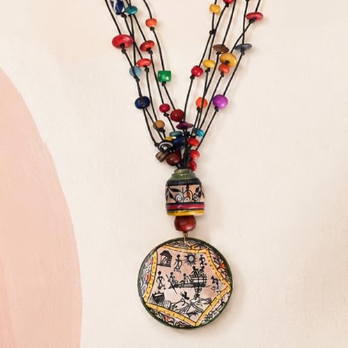 Image of AAKRITI ART CREATIONS Boho & Tribal Handcrafted Necklace Collection | Jute, Wooden & Brass Pendant Designs | Ethnic Collar, Loop & Statement Jewelry for Women | Artisan Festival & Everyday Wear