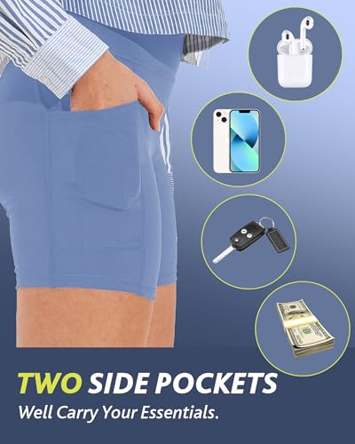 CAMPSNAIL Biker Shorts Women with Pockets - 3"/5"/8" High Waisted Workout Spandex Tummy Control Gym Running Yoga Shorts