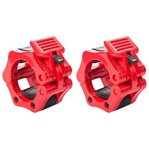 REEHUT Weightlifting Barbell Clamp Locking Collar Pair of 2- Quick Release Olympic Bar with Carrying Case -Great for Weightlifting or Power lifting Training(Red) Cover
