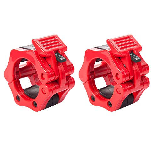 REEHUT Bloqueadores para Barras de Pesas Levantamiento de Pesa Barbell Barra de liberación rápida Barra olímpica Peso Cuello - para Crossfit, con Bloqueo, de liberación rápida (Rojo, 1 par) 50mm