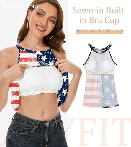 Image of Women Halter Tank Top with Built in Bra Flowy Sleevless Padded Camisole Loose Fit Summer Shirt Top S-3XL