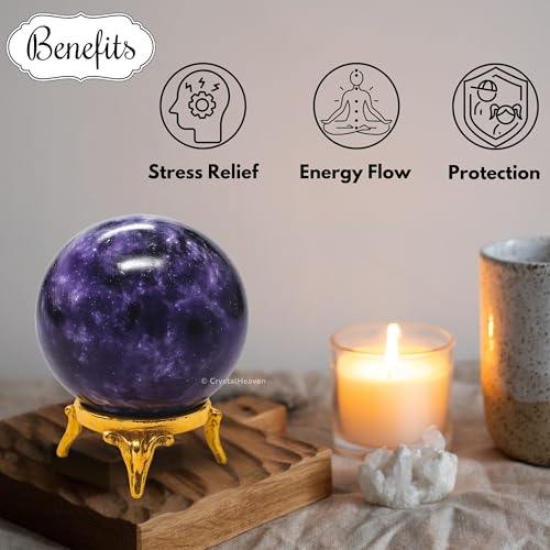 Image of Certified Lepidolite Crystal Ball for Meditation - Premium Crystal Vastu Items for Home and Feng Shui Items for Good Luck - Ideal for Pooja Supplies and Spiritual Practices (2 inch Inch)