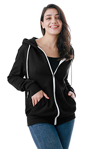 GIVON Womens Comfortable Long Sleeve Lightweight Zip-up Hoodie with Kanga Pocket/DCF200-BLACK-M