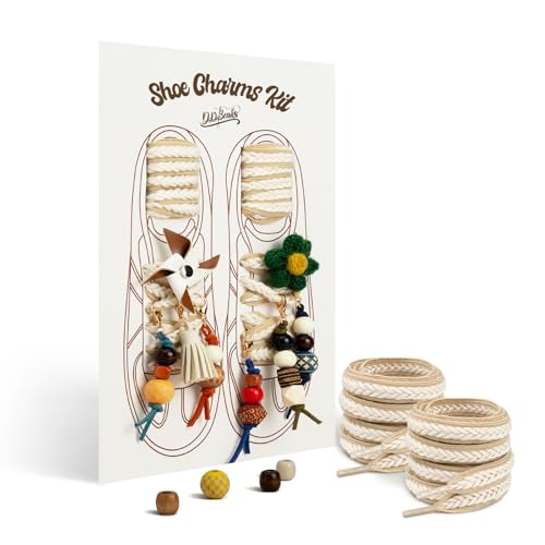 DoDoBeads Earthy “Maillard” Tones Boho Shoe Charms Kit for Sneakers – Mixed Crochet Flower, Tassel & Wood-Bead Shoelace Charms with Warm-Gold Lobster Clasps, Easy Clip-On Shoe Decorations for Women & Teens