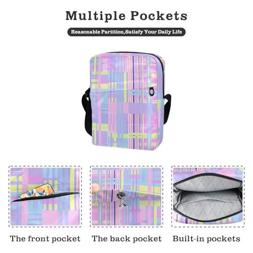 crossbody messenger bag Crossbody Small Bag For Women Shoulder Handbags Adjustable Strap for Travel Travel- Plaid Pink White Blue Green Purple2