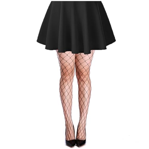Image of Women High Waisted Fishnet Tights Footed Stockings Plus Size Stretchy Pantyhose