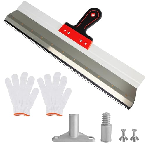 SKJJM Rasqueta Dentada Iinoxidable 560mm, Dentado Trapezoidal Rastrillo, Espátula Dentada con Mango, Guante y Adaptador, Espátula Dentada para Autonivelante, Yeseros Y Pintores, el Sitio Construcción