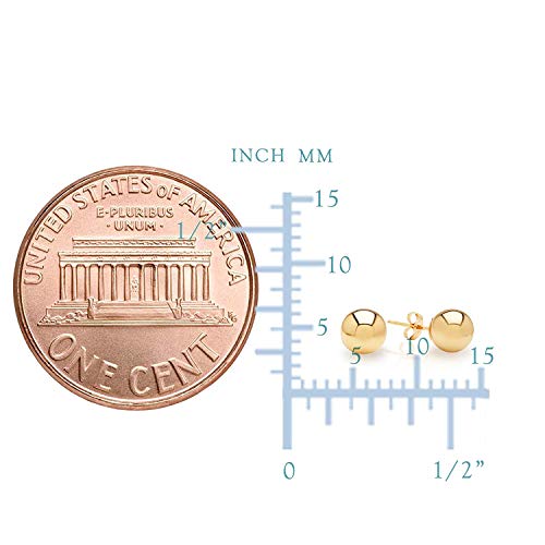 The Diamond Deal 14k REAL Yellow Or White or Rose/Pink Gold Shiny Ball Stud Earrings For Women in many Sizes and Gagues and With Push backs Closure (3MM, 4MM, 5MM, 6MM, 7MM, 8MM or 10MM Size)2