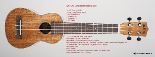 Kala long neck Ukulélé Soprano (acajou brillant avec étui - Les Beatles, Paul McCartney, John Lennon, RIngo Starr, George Harrison Kala long neck Ukulélé Soprano (acajou brillant avec étui
