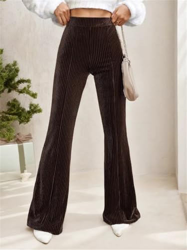 Womens Corduroy Elastic Waist Flare Leg Solid Long Pants Women’s Corduroy High Waist Flared Pants4