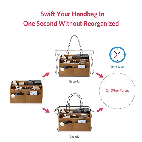 Ettp Purse Organizer Insert, Felt Tote Organizer Insert With Metal Zipper, Handbag Organizer For Speedy, Neverfull, Tote, Handbag, 7 Colors 5 Sizes (Medium, Coffee) #TOP5