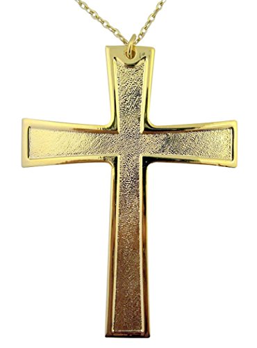 Religious Gifts Gold Tone Pectoral Bishops Clergy Cross on Chain Necklace, 4 1/4 Inch