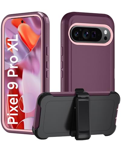 Protection Pixel 9 Pro XL antichoc robuste double couche rouge vin