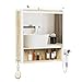ELUCHANG Spiegelschrank Bad mit Beleuchtung,Verstellbare Ablage Badezimmerschrank mit Spiegel LED, Badschrank mit Haartrockner-Halter und Haken, mit Stecke, Metall MDF,Oak/Weiß, 60x60x15 cm