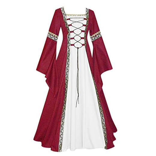 MAYOGO Damer vintage medeltida renässans gotisk cosplay klänning golvlängd retro dräkter kelbord kläder roliga kläder damer scenkostymer performance kostymer långärmad stora storlekar S–5XL, Vin A, 4XL