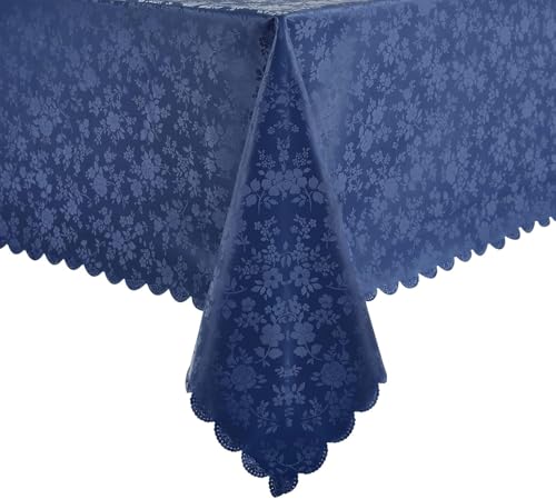 Image of Romanstile Waterproof Vinyl Tablecloth Rectangle, 60 x 102 Inch, Rose Navy Blue