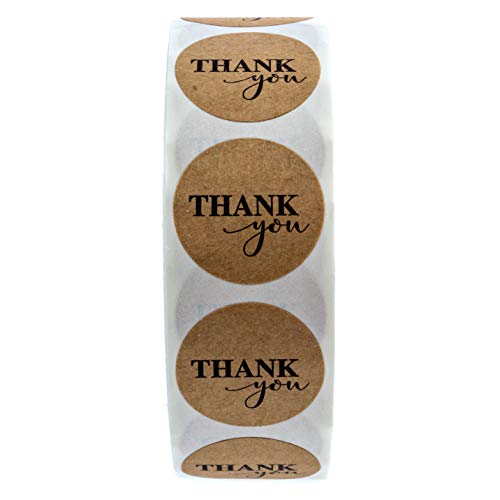 1" Round Brown Kraft Thank You Stickers / 1,000 Thank You Labels/Small Business Thanks Sticker/Made In The Usa #TOP1
