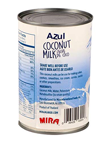 Azul Coconut Milk–Unsweetened Coconut Milk, Dairy & Gluten Free, 13.5 Fl. Ounce, 12 Pack #TOP1