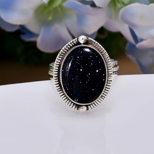 MINSA JEWELRY Blue Sunstone 925 Sterling Silver Ring, Adjustable Ring, Silver Jewelry Ring, Blue Ring, Oval Ring, Dainty Ring, Handmade Ring, Gemstone Ring, Gift Fo V5074-R2189-2|5