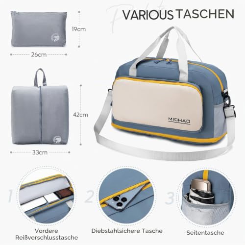 BAGROUPS Handgepäck Tasche 55x40x23 Lufthansa Faltbare Wasserdicht Reisetasche 55 x 40 x 23 cm Groß Erweiterbar Handgepäck für Flugzeug Diebstahlsichere Sporttasche für Weekender Fitness Damen Herren