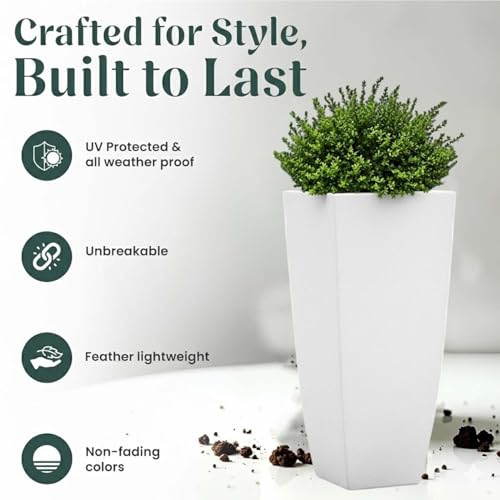 Image of Go Hooked Matrix 24 Inch Big Flower Pot | Outdoor & Indoor Planter for Balcony, Garden & Terrace | Durable Lightweight Decorative Polymer Pot for Live & Artificial Plants (White)