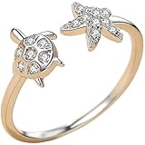 Healeved Anillo en Cobre y Plata de Tortuga Marina y de Mar para Mujer Diseño Elegante y Clásico Adecuado para Playas y Fiestas