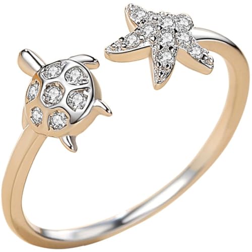Holibanna Anillo Ajustable en Cobre para Mujer de Tortuga y de Mar Color Plata, Estilo Elegante y Clásico, Adecuado para Vacaciones y Citas