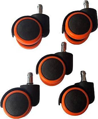 Image of K25 Nylon Heavy-Duty Caster Wheels Set of 5 Multi-Purpose Pin Type Revolving Castor Tyres for Home Office & Gaming Chair (Orange)