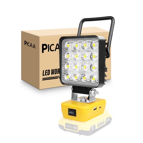 PICAA Cordless LED Work Light, 48W 4800LM 6500K Portable Floodlight for Dewalt 18V/20V Battery, Type-C&USB Charging - Ideal for Outdoor Workplace Camping, Hiking & Construction Sites(No Battery)
