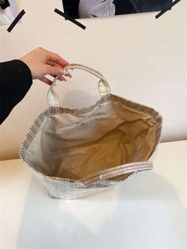 Image of Lushandy Striped PVC Tote Bag for Women, Waterproof Plastic Tote Bag for Beach Pool Large Top Handle Travel Hobo Handbag