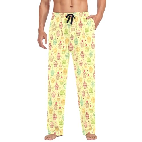 Mens Cotton Pajama Pants Sleep Lounge Pj Bottoms Sleepwear with Pockets Drawstring S Line Cake