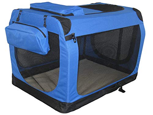 Go Pet Club 20" Soft Collapsible Dog Crate For Dogs, Portable Pet Carrier, Thick Padded Pet Travel Crate For Indoor & Outdoor, Soft Sided Pet Foldable Kennel Cage With Durable Mesh Windows, Blue #TOP1