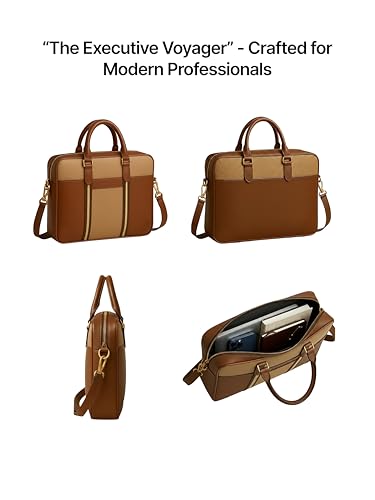 Image of Vegan Leather Laptop Messenger Bag for Men & Women | 15.6 Inch Office Shoulder Bag with Padded Laptop Compartment Multi-Pocket Travel Satchel Adjustable Strap Business Bag | Alls