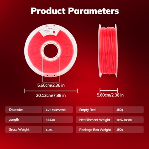 Image of AMOLEN 95A TPU 3D Printer Filament, 1.75mm Glow in The Dark Red, Soft TPU Flexible 3D Printing Filament, High Hardness & Resilience, Best with UV Lamps, 1kg Spool(2.2lbs), Fit Most 3D Printers