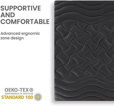 SLEEP ZONE Cooling Queen Mattress Topper, Premium Zoned Cool Mattress Pad Cover, Thick Padded Mattress Protector Breathable Washable, Deep Pocket 8-21" (Black, Queen)
